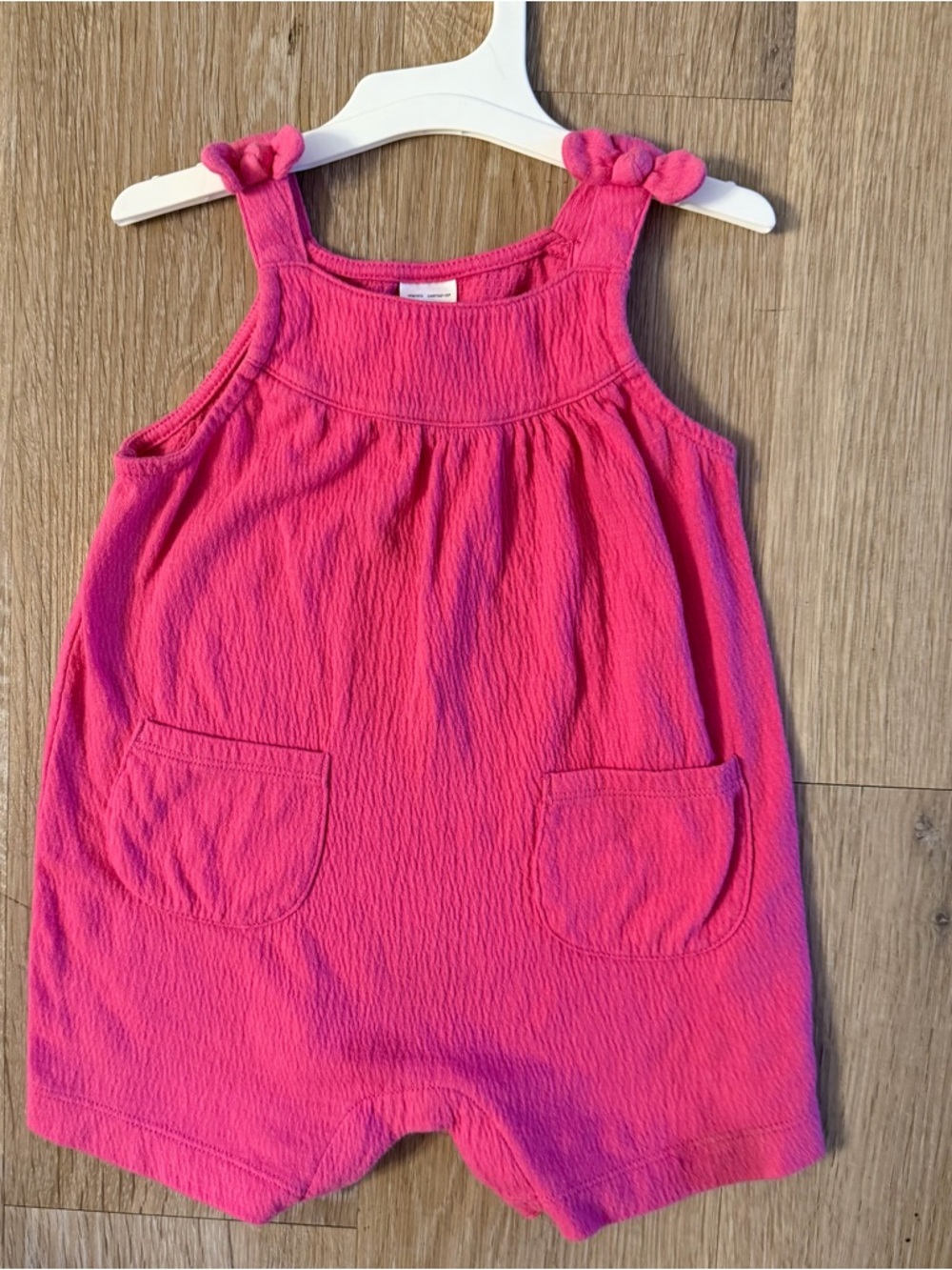 Carter's Hot Pink Girl's Sleeveless Casual Cotton Blend Romper Knotted Straps